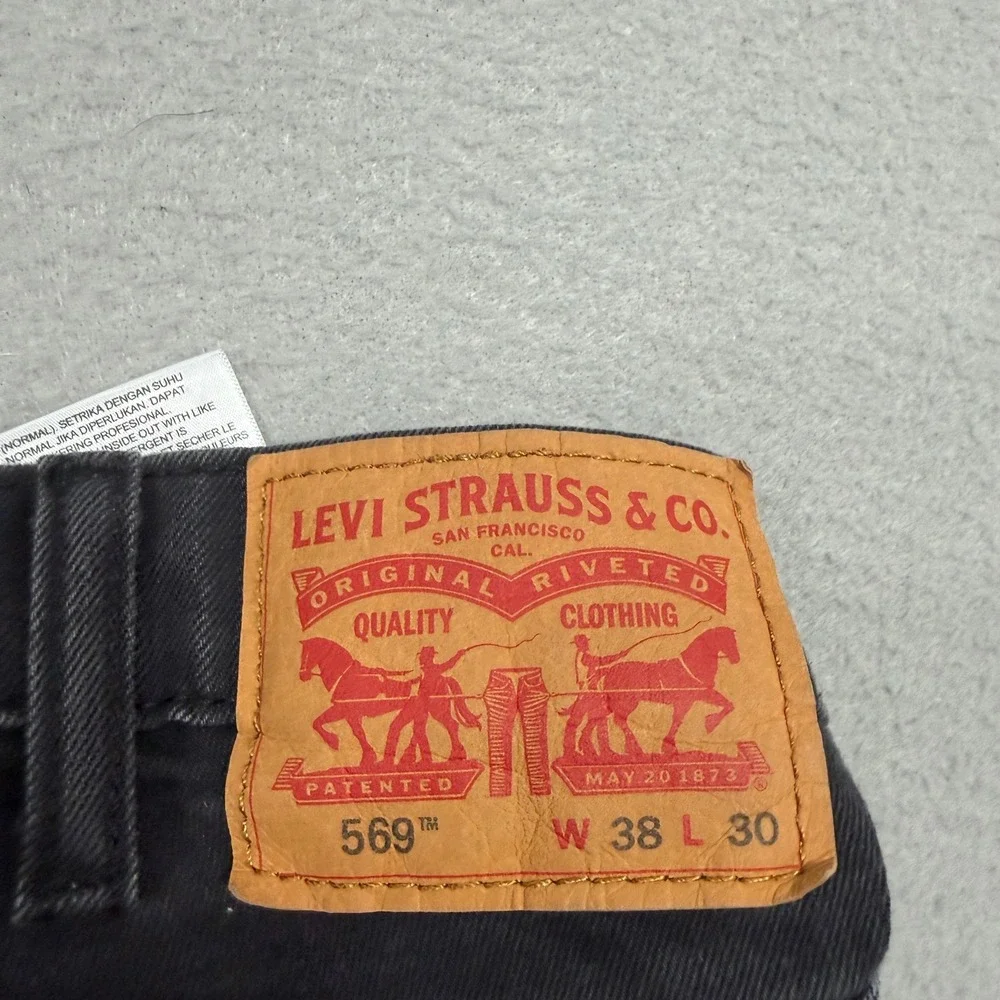 Levis Jeans Mens 38x30 Black 569 Loose Straight Stretch Denim Pants Western
